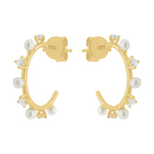 14K GOLD DIAMOND PEARL PAM HOOPS