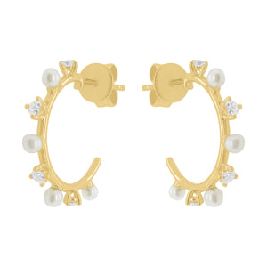 14K GOLD DIAMOND PEARL PAM HOOPS