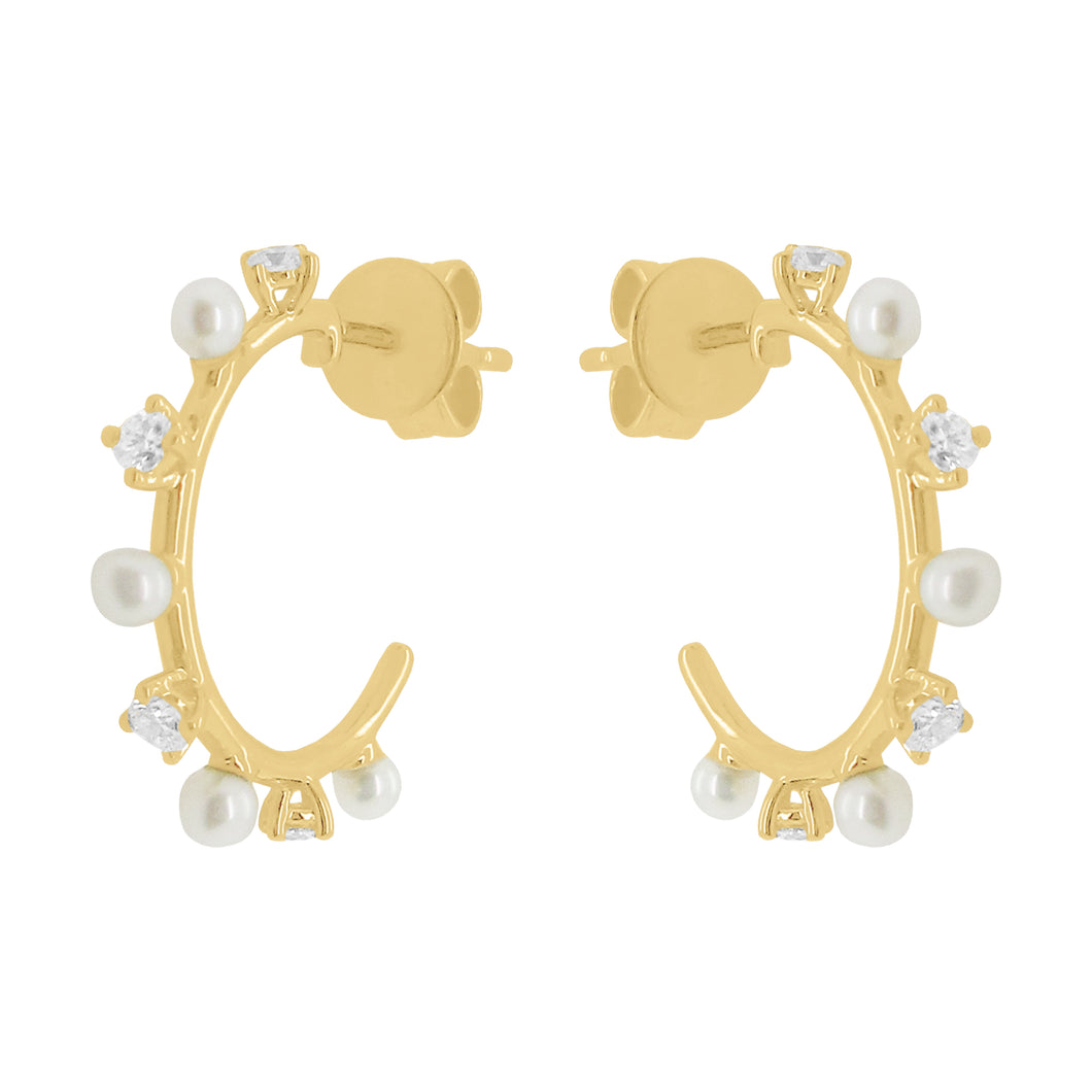 14K GOLD DIAMOND PEARL PAM HOOPS