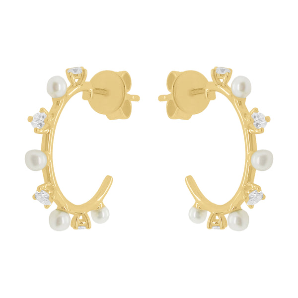 14K GOLD DIAMOND PEARL PAM HOOPS