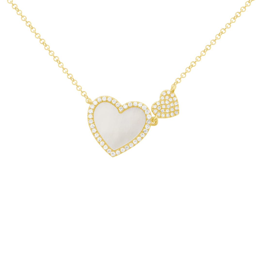 14K GOLD DIAMOND MOTHER OF PEARL YARDENA HEART NECKLACE