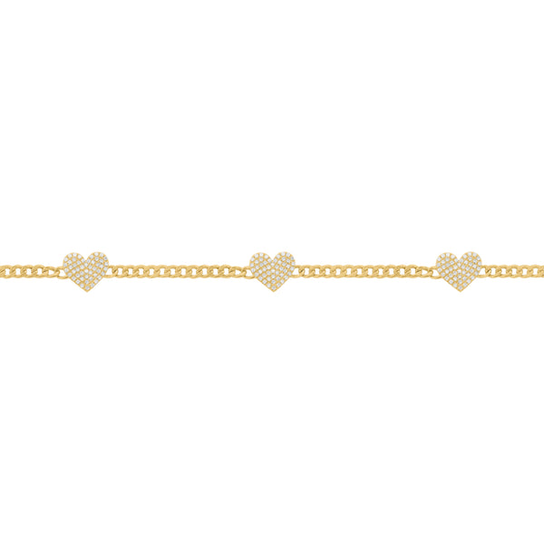 14K GOLD DIAMOND TRIPLE COREY HEART BRACELET