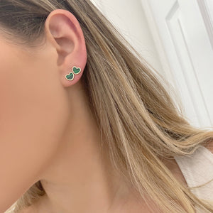 14K GOLD MALACHITE SMALL MEGAN HEART STUDS