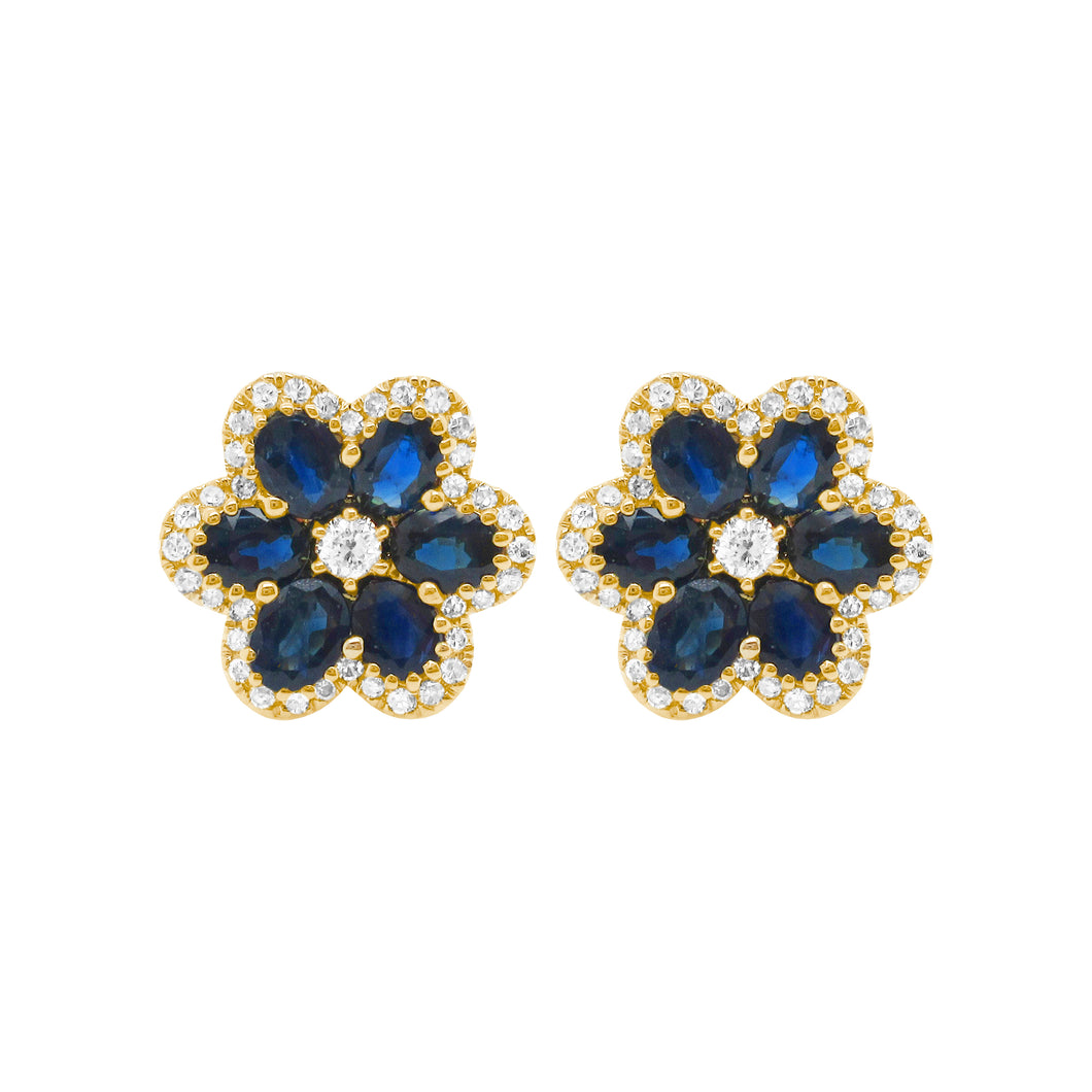 14K GOLD DIAMOND SAPPHIRE SMALL CARRIE FLOWER STUDS