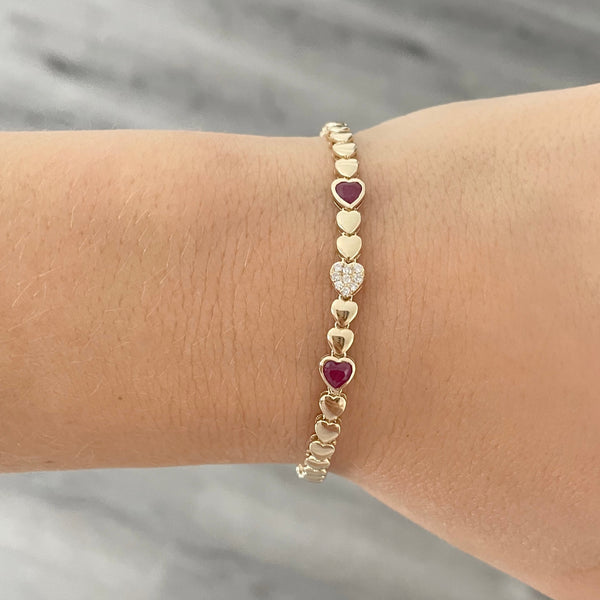 14K GOLD DIAMOND RUBY HALLE HEART BRACELET