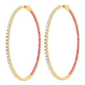 14K GOLD DIAMOND AND RUBY LARGE AMELIA HOOPS