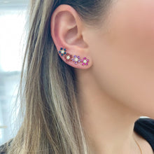 14K GOLD DIAMOND AND AMETHYST STELLA FLOWER STUDS