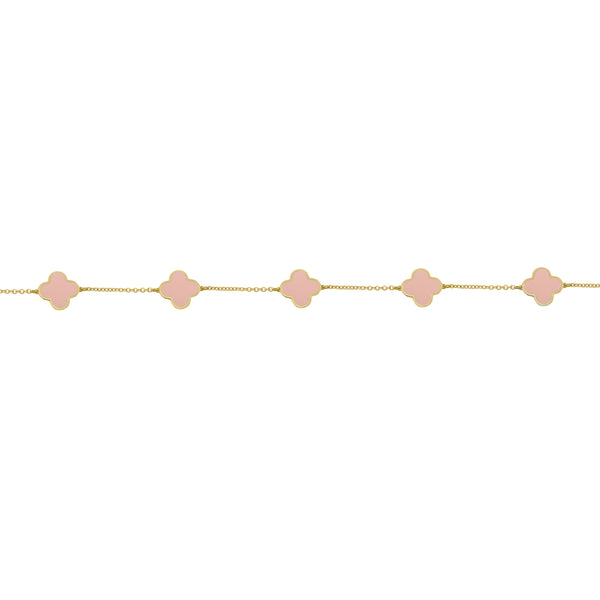 14K GOLD PINK MOTHER OF PEARL LARGE MEGAN CLOVER BRACELET