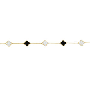 14K GOLD BLACK AND MOTHER OF PEARL LARGE MEGAN CLOVER BRACELET