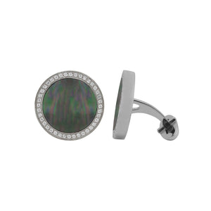 14K GOLD DIAMOND AND BLACK MOTHER OF PEARL JERRY CUFFLINKS