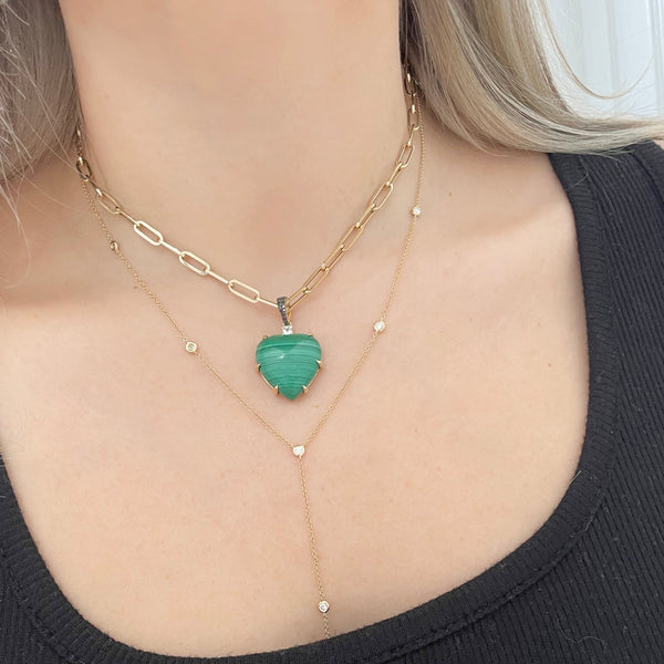 14K GOLD DIAMOND AND MALACHITE SPENCER HEART CHARM