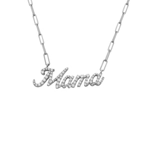 14K GOLD DIAMOND PAPERCLIP MAMA NECKLACE