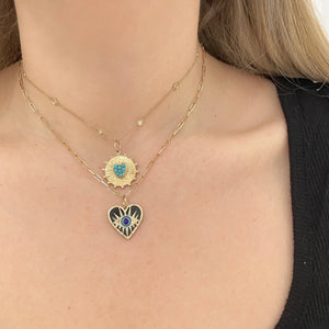 14K GOLD DIAMOND AND TURQUOISE SARAH HEART CHARM