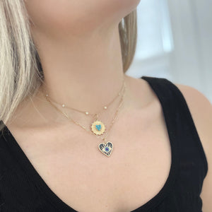14K GOLD DIAMOND AND TURQUOISE SARAH HEART CHARM