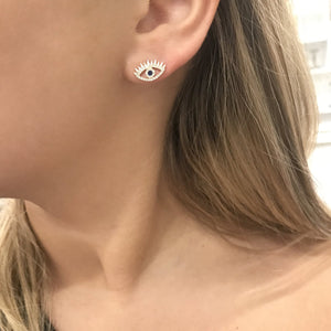 14K GOLD DIAMOND AND SAPPHIRE AMARA EYE STUDS