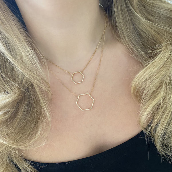 14K GOLD DIAMOND SMALL MACI HEXAGON NECKLACE