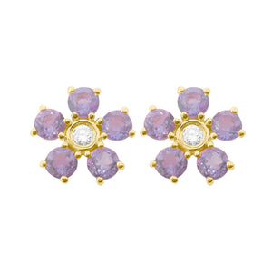 14K GOLD DIAMOND AND AMETHYST STELLA FLOWER STUDS
