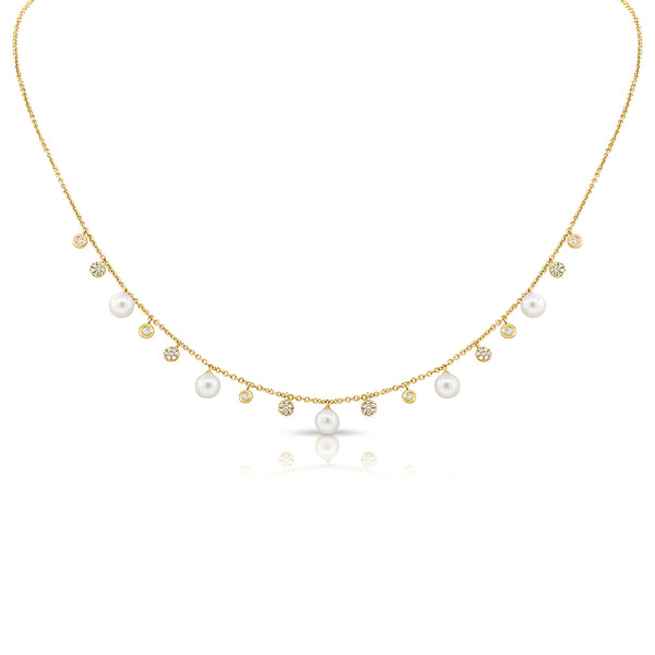 14K GOLD DIAMOND AND PEARL POPPY NECKLACE