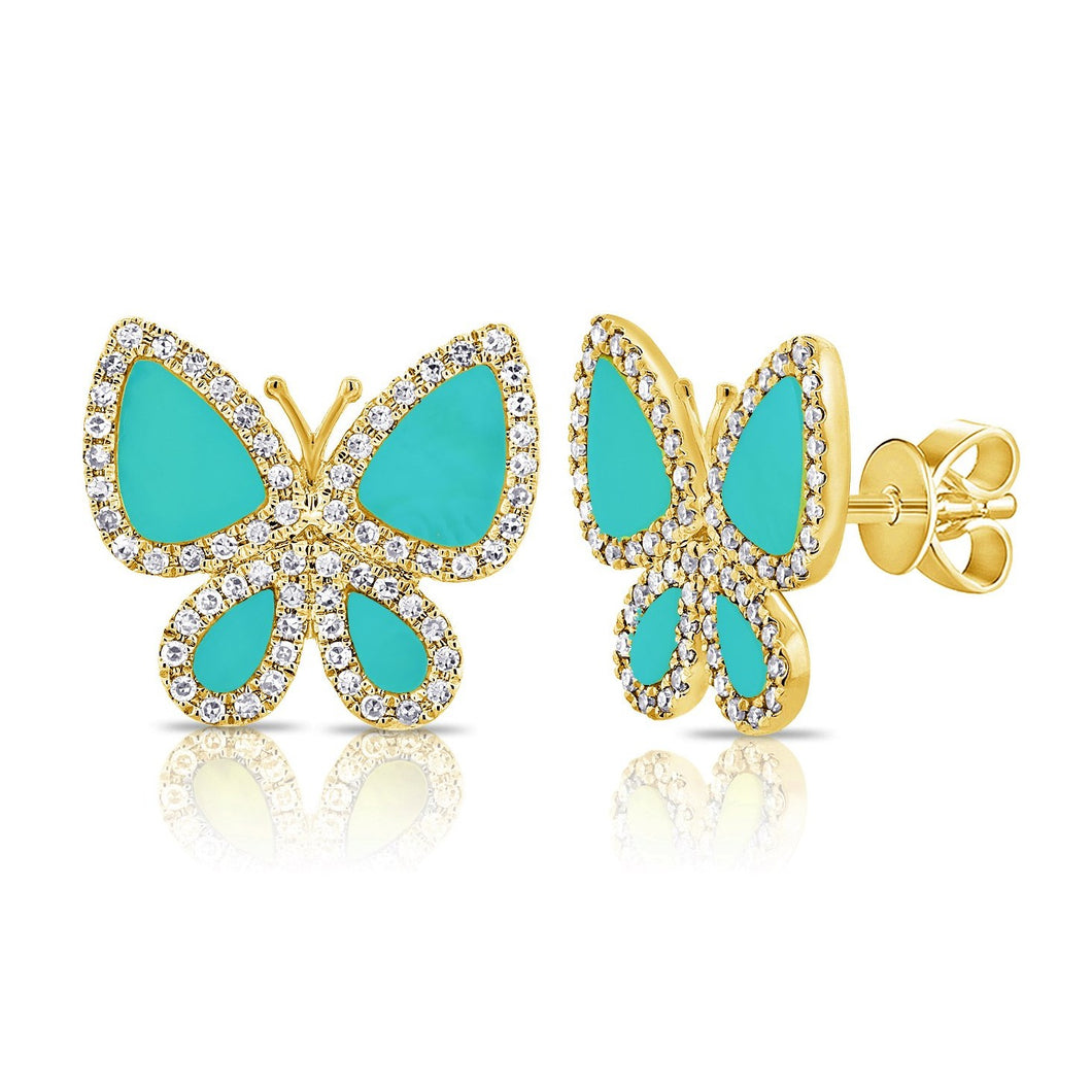 14K GOLD DIAMOND AND TURQUOISE HEIDI BUTTERFLY STUDS