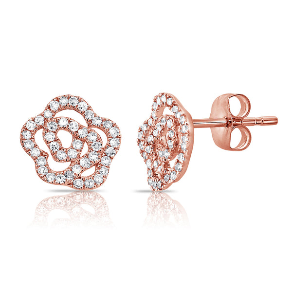 14K GOLD DIAMOND MINI CAMELLIA FLOWER STUDS