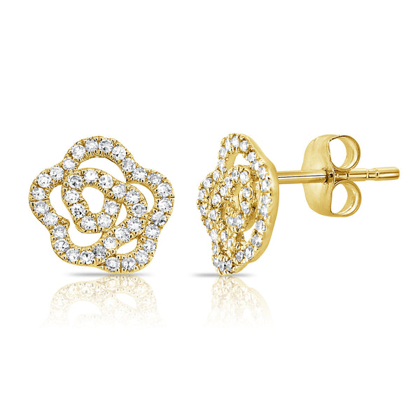 14K GOLD DIAMOND MINI CAMELLIA FLOWER STUDS