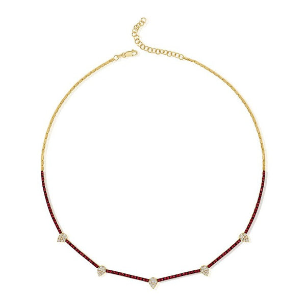 14K GOLD DIAMOND RUBY 5 PEAR VAL NECKLACE