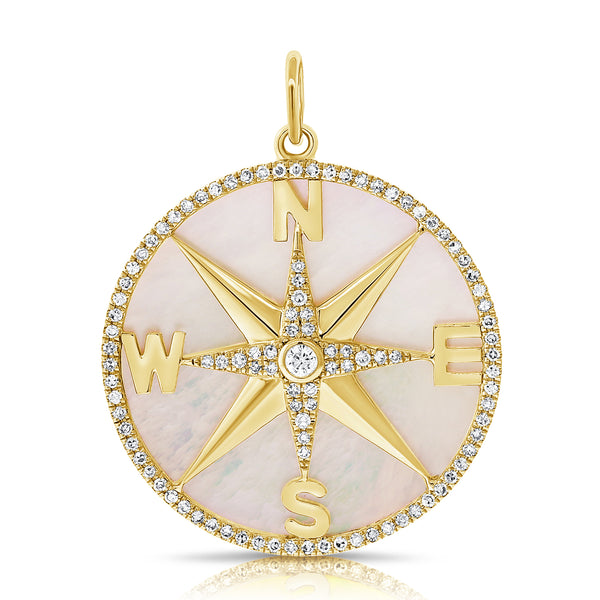 14K GOLD DIAMOND AND MOTHER OF PEARL KIRA COMPASS CHARM