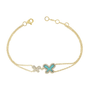 14K GOLD DIAMOND AND TURQUOISE DOUBLE AVA BRACELET