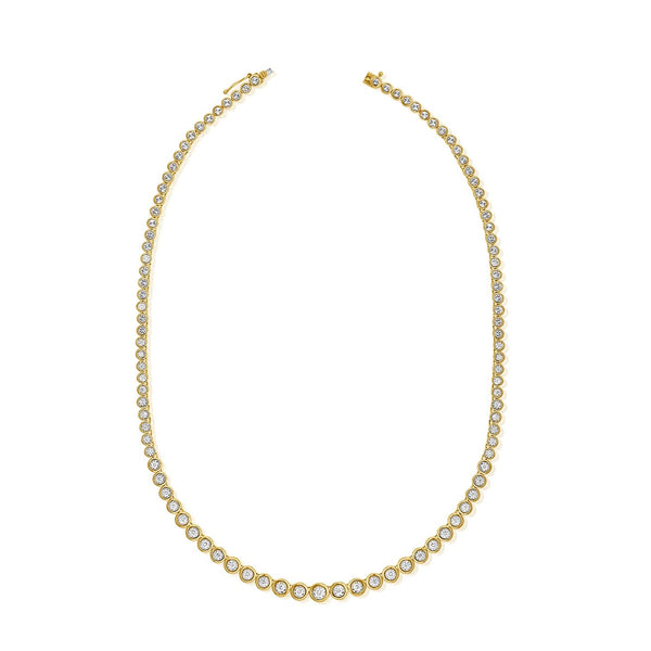 14K GOLD DIAMOND MELODY GRADUATED BEZEL TENNIS NECKLACE