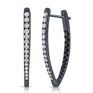 14K BLACK GOLD DIAMOND AND BLACK DIAMOND LAURIE TRIANGLE HOOPS