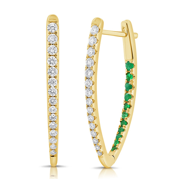 14K GOLD DIAMOND AND EMERALD LAURIE TRIANGLE HOOPS