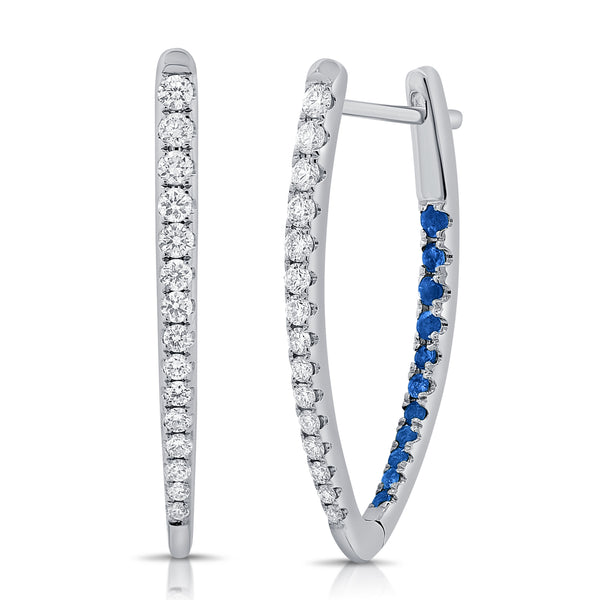 14K GOLD DIAMOND AND BLUE SAPPHIRE LAURIE TRIANGLE HOOPS