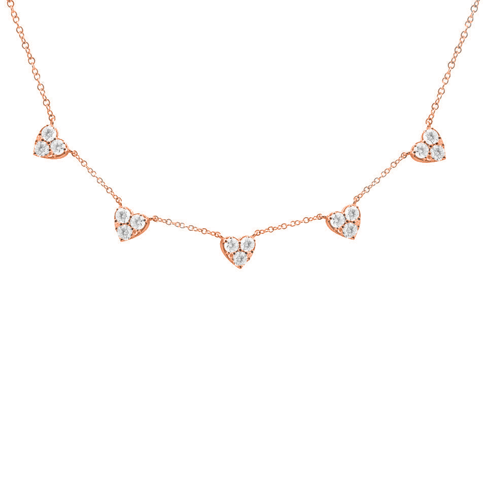 14K GOLD DIAMOND 5 HEART JANEY NECKLACE