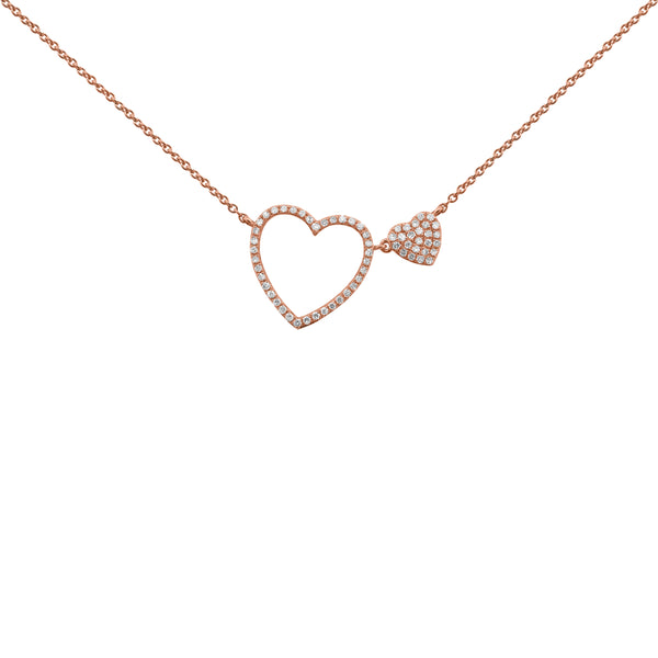 14K GOLD DIAMOND YARDENA DOUBLE HEART NECKLACE