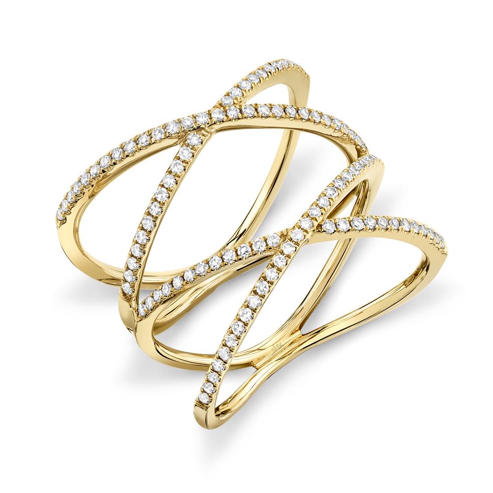 14K GOLD DIAMOND DOUBLE CROSSED RING