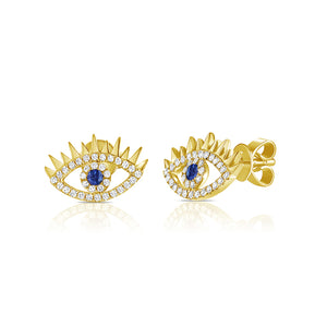 14K GOLD DIAMOND AND SAPPHIRE AMARA EYE STUDS