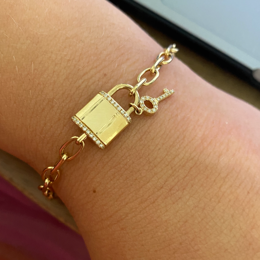 14k Gold Forever Lock & Key Charm Bracelet