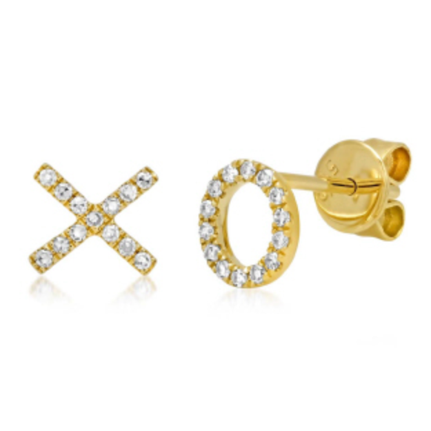 14K GOLD DIAMOND XO STUDS