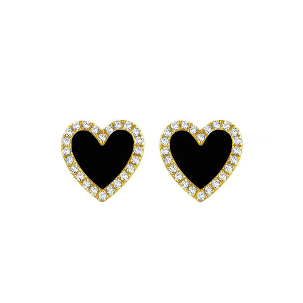 14K GOLD DIAMOND BLACK AGATE HAILEY HEART STUDS