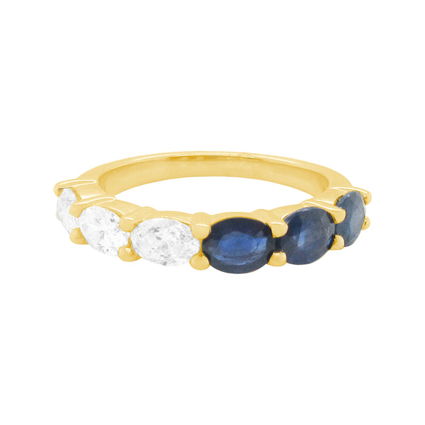 14K GOLD DIAMOND SAPPHIRE BECKY OVAL RING