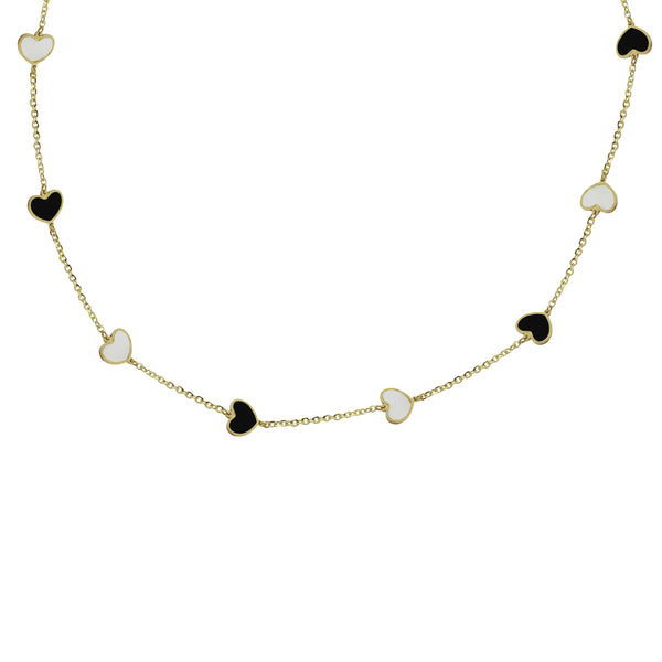14K GOLD BLACK AND WHITE MEGAN HEART NECKLACE