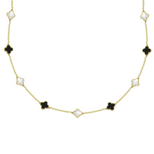 14K GOLD MEGAN ONYX AND MOTHER OF PEARL CLOVER NECKLACE