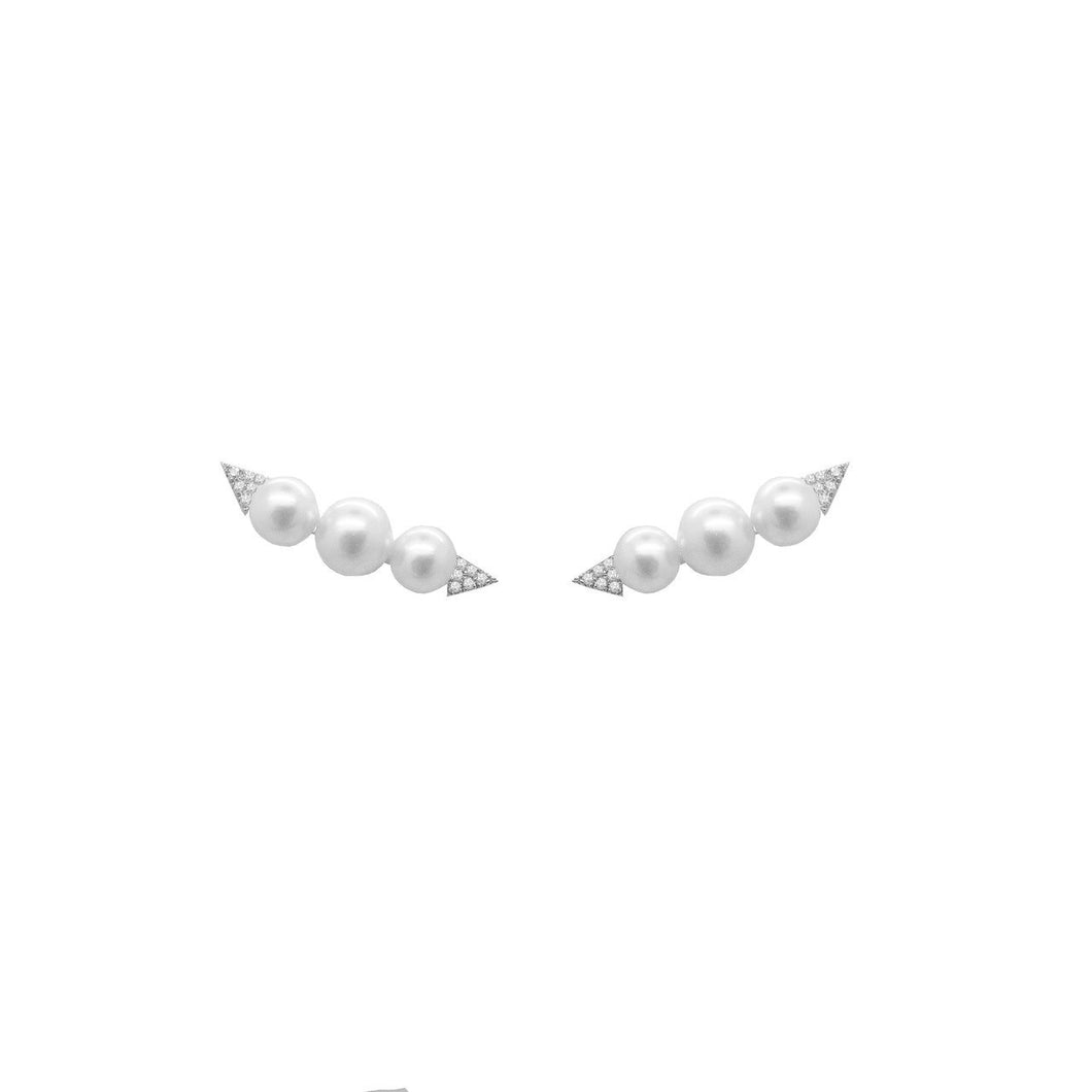 14K GOLD PEARL DIAMOND EAR CRAWLERS (ALL COLORS)