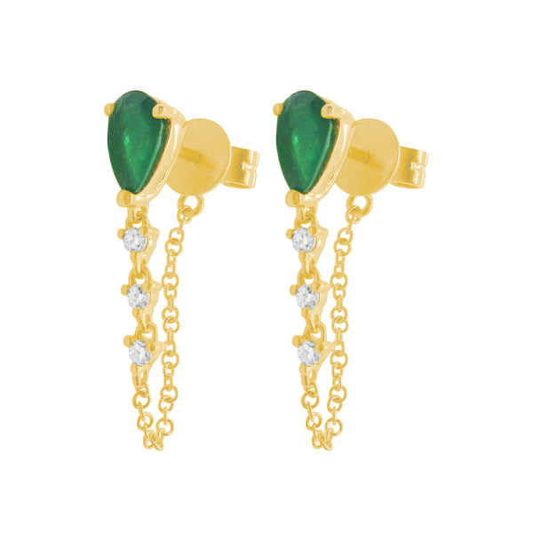 14K GOLD DIAMOND EMERALD TRISH EARRINGS