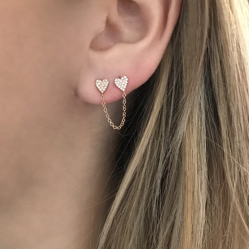 14K GOLD DIAMOND DOUBLE HEART EARRING