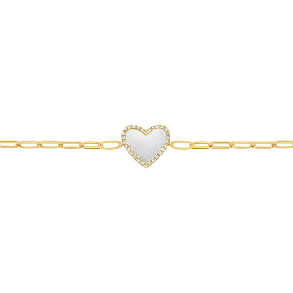 14K GOLD DIAMOND MOTHER OF PEARL HAILEY HEART CHAIN BRACELET