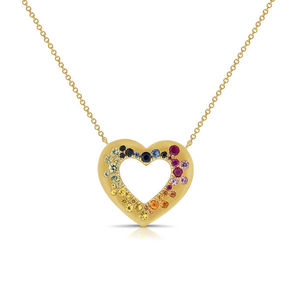 14K GOLD MULTI COLOR SAPPHIRE HEART CONFETTI NECKLACE