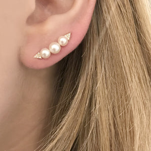 14K GOLD PEARL DIAMOND EAR CRAWLERS (ALL COLORS)