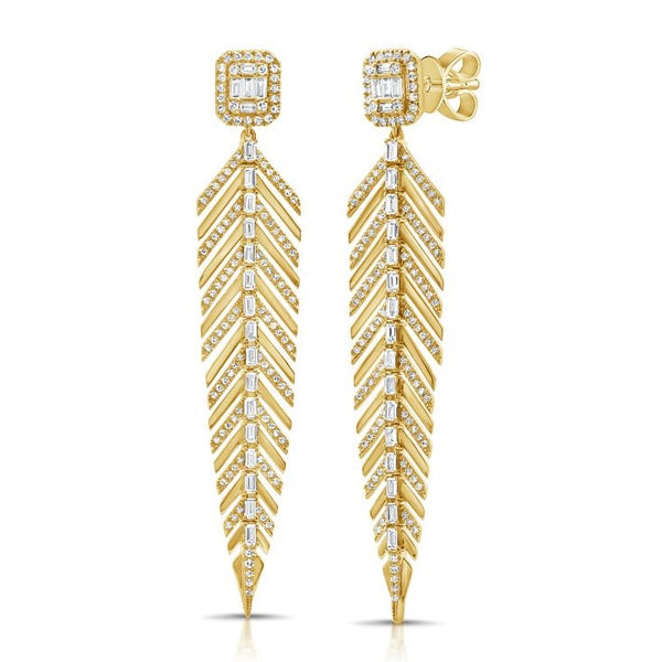 14K GOLD DIAMOND TAYLOR FEATHER EARRINGS