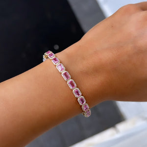 14K GOLD DIAMOND PINK SAPPHIRE AMBER BANGLE